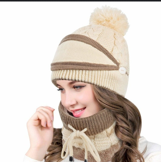 3 in 1 winter knitted beanie hat set - Krosscanada
