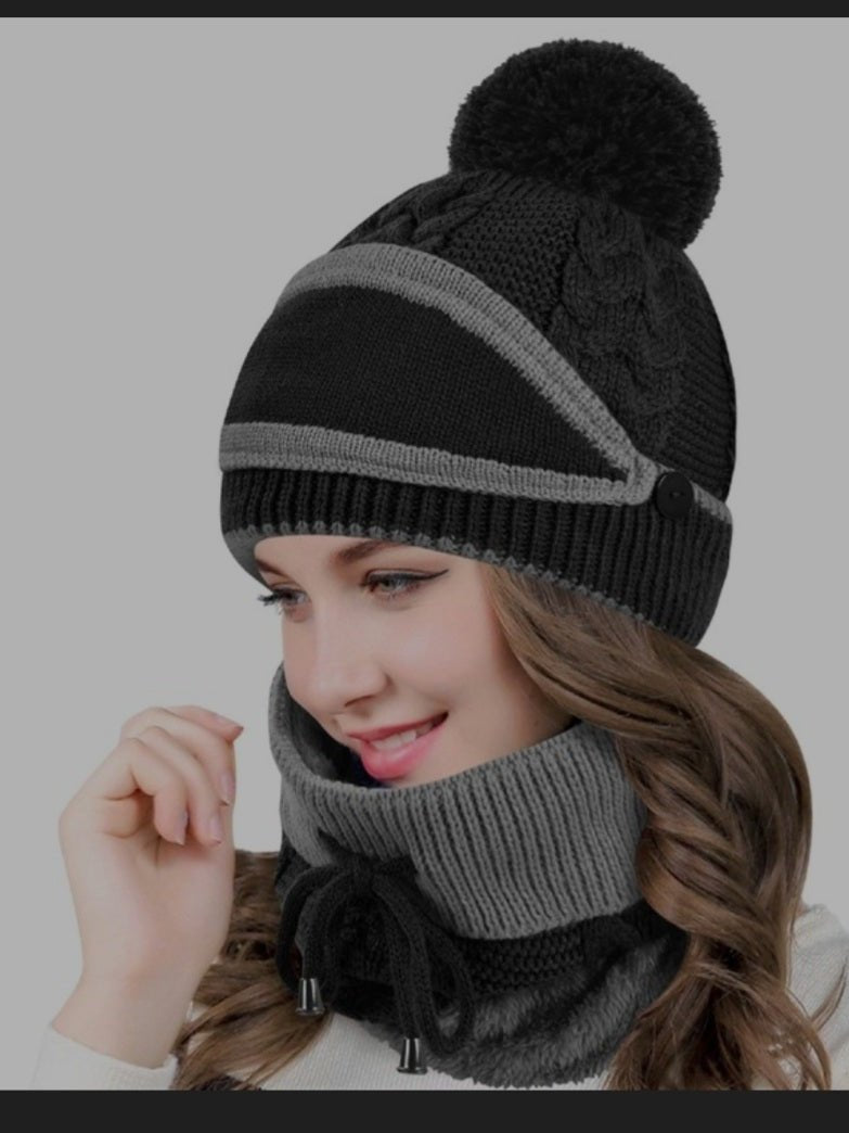 3 in 1 winter knitted beanie hat set - Krosscanada
