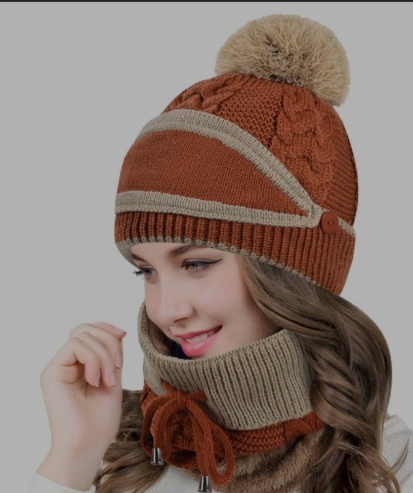 3 in 1 winter knitted beanie hat set - Krosscanada