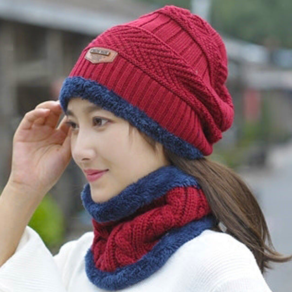 Knit Hat Female Winter ThickeningCap Warm Earmuffscap Head Outdoor Cycling Korean Version Of The Tide Collar Wool Hat - KKscollecation