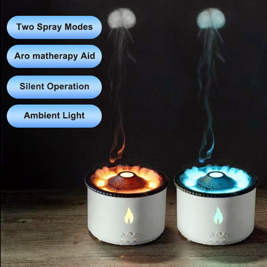 2022 New Creative Ultrasonic Essential Oil Humidifier Volcano Aromatherapy Machine Spray Jellyfish Air Flame Humidifier Diffuser - KKscollecation