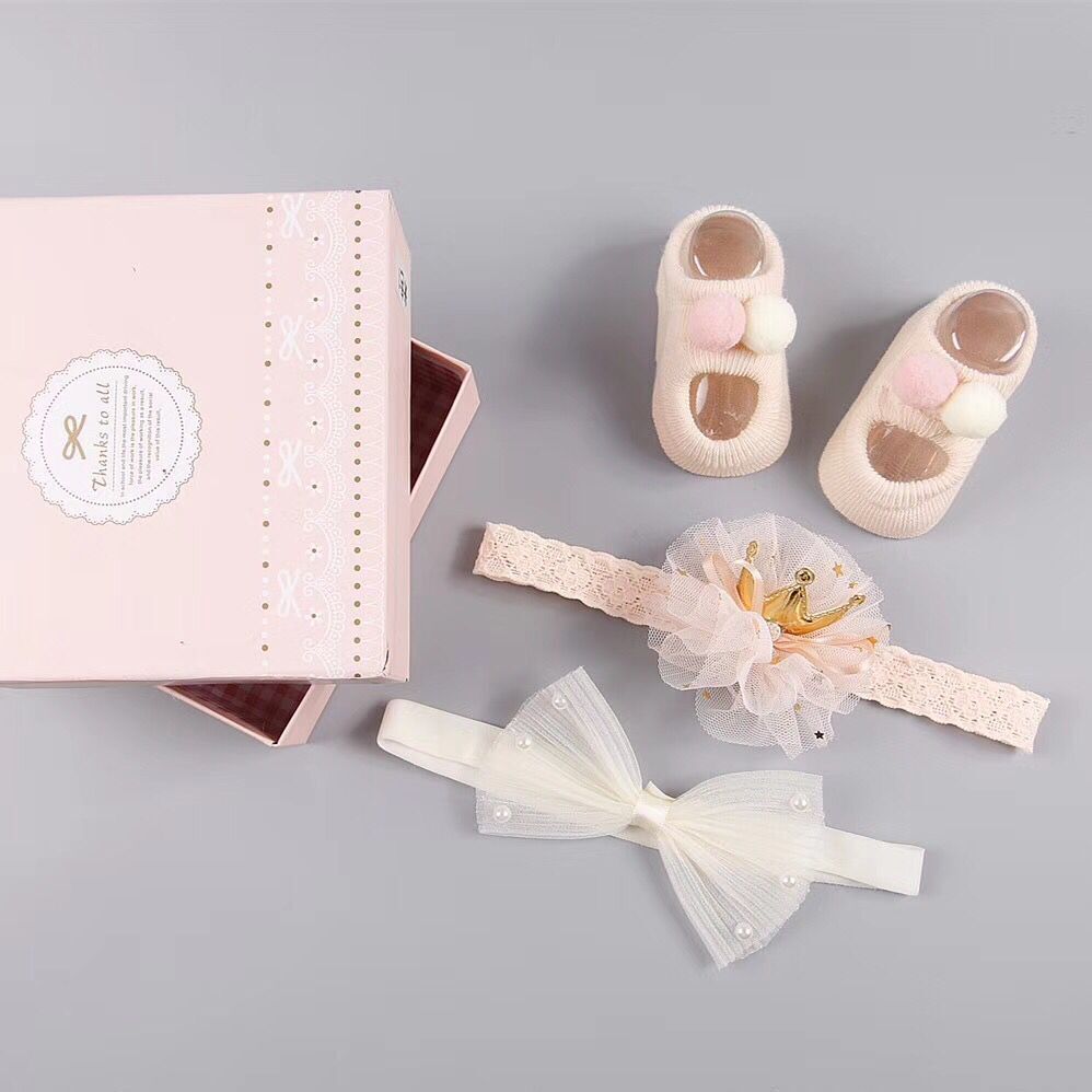 New baby hair accessories socks and shoes set box - KKscollecation