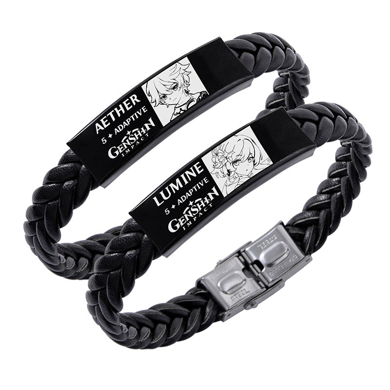 Vintage Genshin Impact Stainless Steel Bracelet Game Character Figure Charm Braided Leather Bracelets Bangles For Men Women - KKscollecation