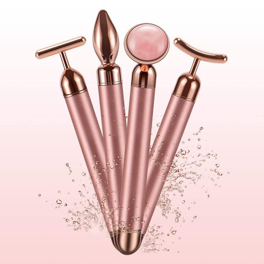 4 in 1 Vibrating Rose Quartz Face Roller - Krosscanada