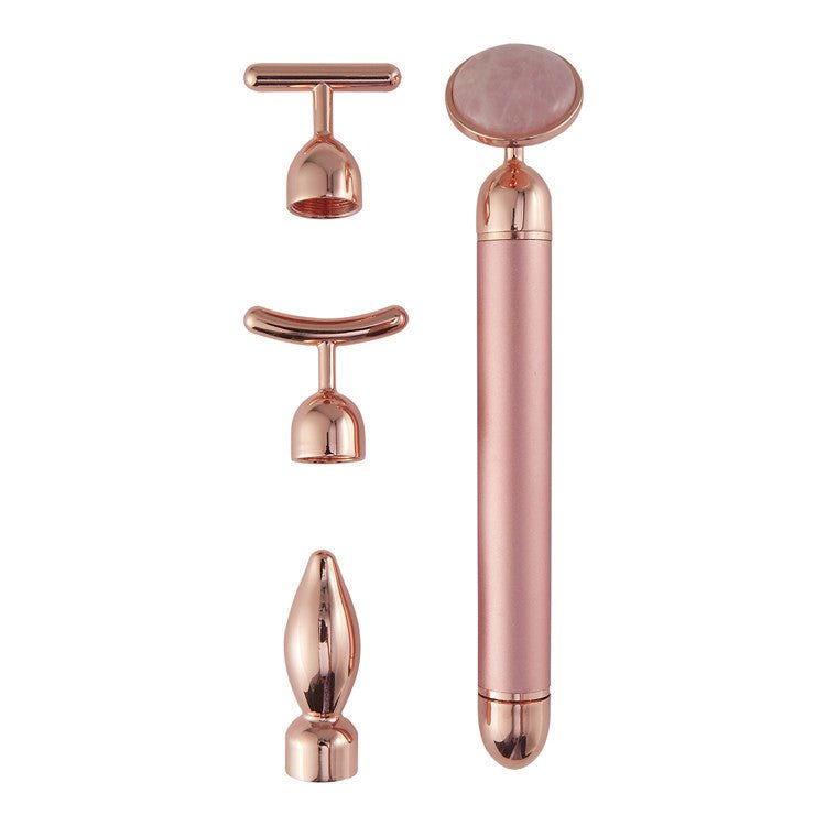 4 in 1 Vibrating Rose Quartz Face Roller - Krosscanada