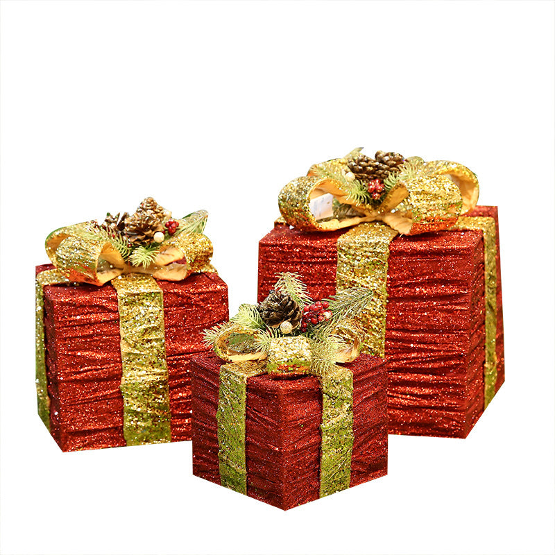 Christmas gift box Christmas tree decorations wrought iron gift box three-piece shopping mall cabinet decoration - KKscollecation