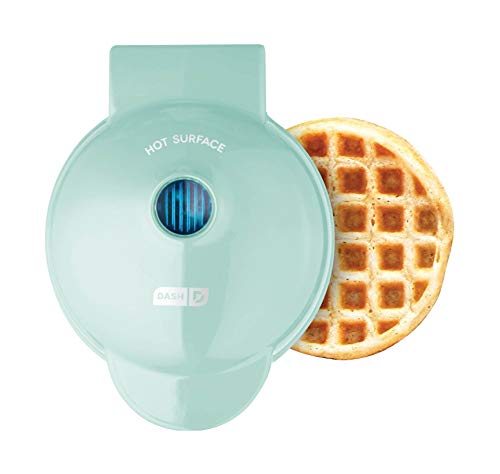 Dash DMW001AQ, Mini Waffle Maker Machine for Individuals, Paninis, Hash Browns, & Other On the Go Breakfast, Lunch, or Snacks, with Easy to Clean, Non-Stick Sides, 4 Inch, Aqua - KKscollecation