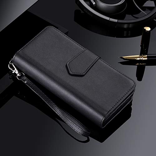 FLYEE Case Compatible with iPhone 12 Pro Max(6.7 inch,2020 Release),Wallet Case for Women and Girls with Card Holder,Detachable 2in1 Case Premium Leather Zipper Flip Case with Wrist Strap-Black - KKscollecation