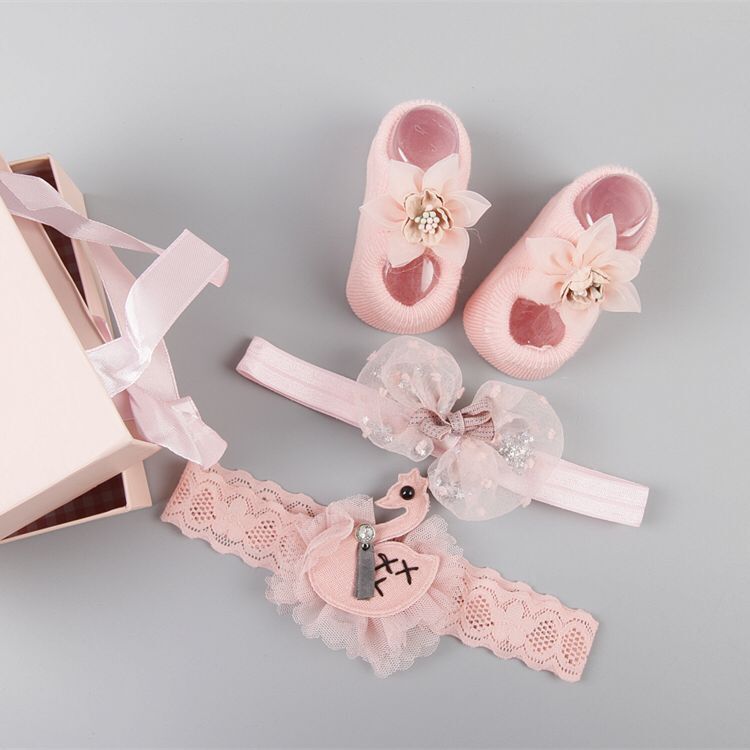 New baby hair accessories socks and shoes set box - KKscollecation