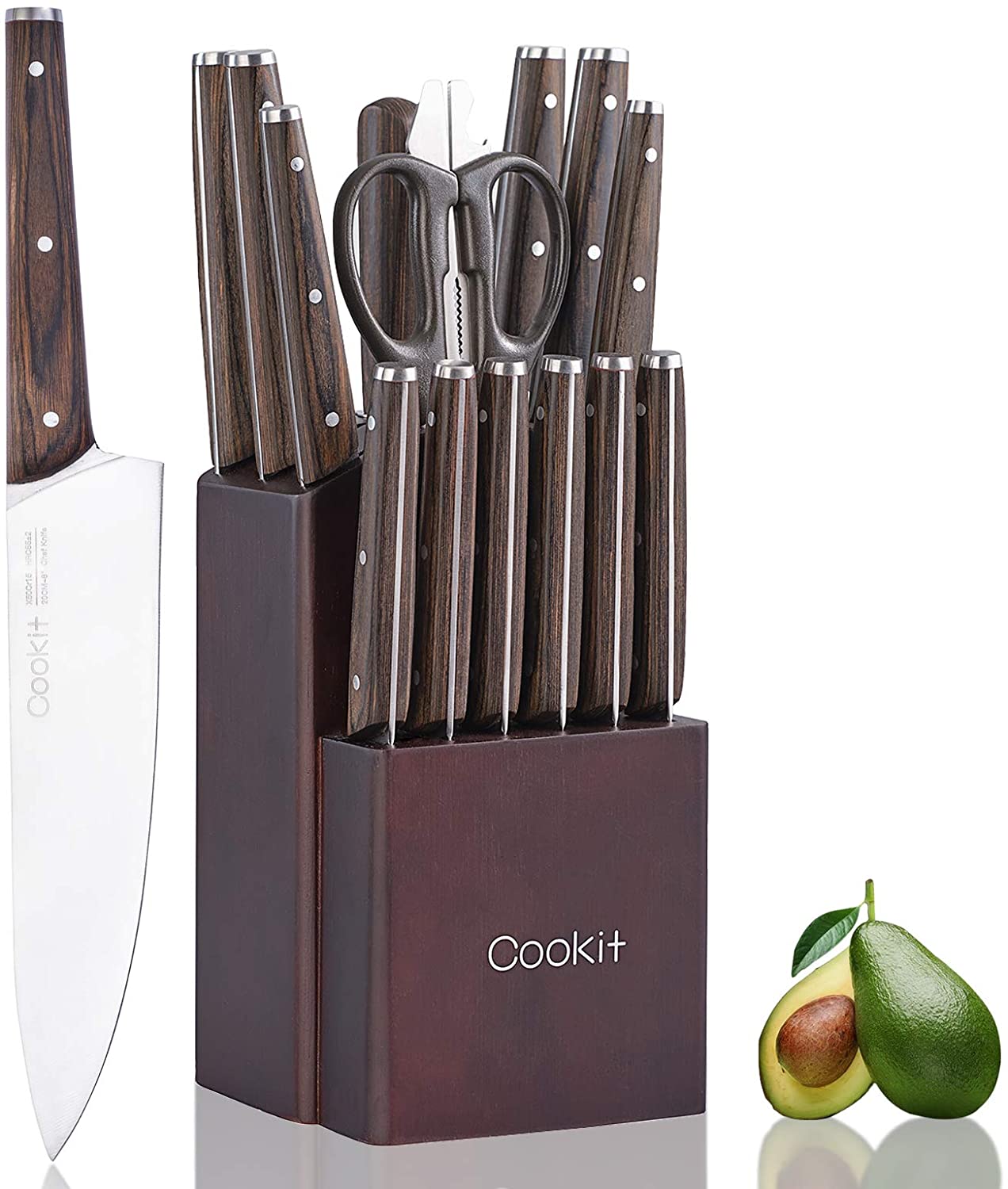 Kitchen Knife Sets, 15 Piece Knife Sets with Block for Kitchen Chef Knife Stainless Steel Knives Set Serrated Steak Knives with Manual Sharpener Knife Amazon Platform Banned - KKscollecation