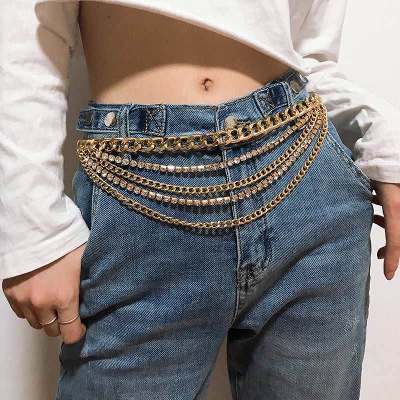 Summer Jewelry Hot Pants Chain Multilayer Chain Gold Fashion Jeans Hip Hop Punk Street Shooting Accessories Waist Chain Women - KKscollecation