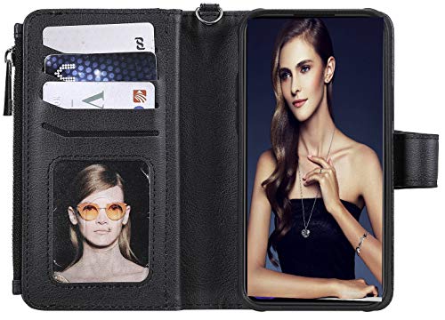 FLYEE Case Compatible with iPhone 12 Pro Max(6.7 inch,2020 Release),Wallet Case for Women and Girls with Card Holder,Detachable 2in1 Case Premium Leather Zipper Flip Case with Wrist Strap-Black - KKscollecation