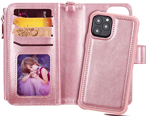 FLYEE Case Compatible with iPhone 12 Pro Max(6.7 inch,2020 Release),Wallet Case for Women and Girls with Card Holder,Detachable 2in1 Case Premium Leather Zipper Flip Case with Wrist Strap-Black - KKscollecation