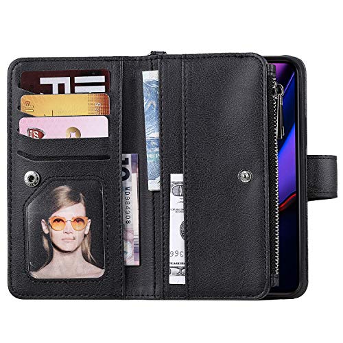 FLYEE Case Compatible with iPhone 12 Pro Max(6.7 inch,2020 Release),Wallet Case for Women and Girls with Card Holder,Detachable 2in1 Case Premium Leather Zipper Flip Case with Wrist Strap-Black - KKscollecation