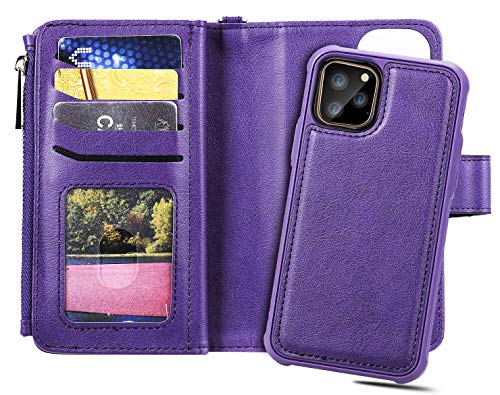 FLYEE Case Compatible with iPhone 12 Pro Max(6.7 inch,2020 Release),Wallet Case for Women and Girls with Card Holder,Detachable 2in1 Case Premium Leather Zipper Flip Case with Wrist Strap-Black - KKscollecation