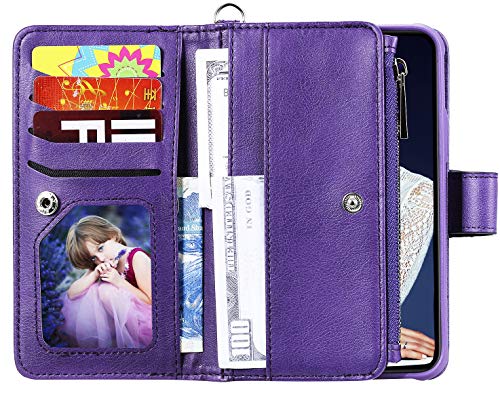 FLYEE Case Compatible with iPhone 12 Pro Max(6.7 inch,2020 Release),Wallet Case for Women and Girls with Card Holder,Detachable 2in1 Case Premium Leather Zipper Flip Case with Wrist Strap-Black - KKscollecation