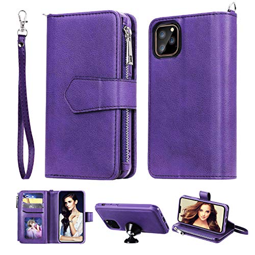 FLYEE Case Compatible with iPhone 12 Pro Max(6.7 inch,2020 Release),Wallet Case for Women and Girls with Card Holder,Detachable 2in1 Case Premium Leather Zipper Flip Case with Wrist Strap-Black - KKscollecation