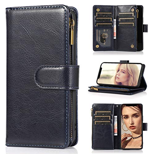 FLYEE Case Compatible with iPhone 12 Pro Max(6.7 inch,2020 Release),Wallet Case for Women and Girls with Card Holder,Detachable 2in1 Case Premium Leather Zipper Flip Case with Wrist Strap-Black - KKscollecation