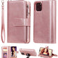 FLYEE Compatible with iPhone 12 Pro Max(6.7 inch,2020 Release),Wallet Case for Women and Girls with Card Holder,9 Cards Slots Premium Leather Flip Case [Embossed] Protective with Mirror-Rose Gold - KKscollecation