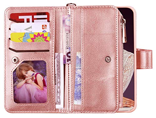 FLYEE Case Compatible with iPhone 12 Pro Max(6.7 inch,2020 Release),Wallet Case for Women and Girls with Card Holder,Detachable 2in1 Case Premium Leather Zipper Flip Case with Wrist Strap-Black - KKscollecation