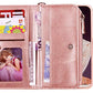 FLYEE Compatible with iPhone 12 Pro Max(6.7 inch,2020 Release),Wallet Case for Women and Girls with Card Holder,9 Cards Slots Premium Leather Flip Case [Embossed] Protective with Mirror-Rose Gold - KKscollecation