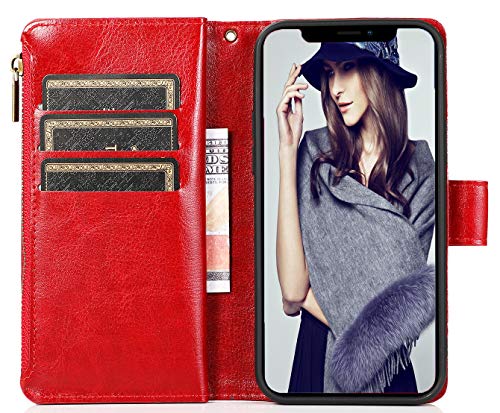 FLYEE Case Compatible with iPhone 12 Pro Max(6.7 inch,2020 Release),Wallet Case for Women and Girls with Card Holder,Detachable 2in1 Case Premium Leather Zipper Flip Case with Wrist Strap-Black - KKscollecation