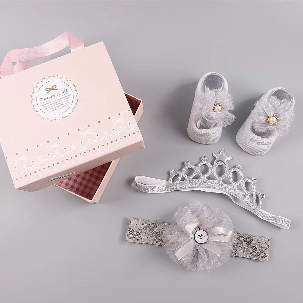 New baby hair accessories socks and shoes set box - KKscollecation