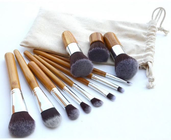 Bamboo Handle Makeup Brush Bamboo Pole Makeup Brushes Suit Bamboo Pole With Sack Top Quality - KKscollecation