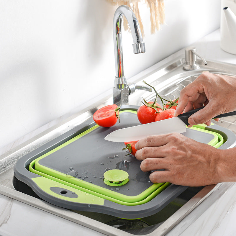 Multifunctional Folding Kitchen Sink Chopping Board, Kitchen Plastic Three-in-one Chopping Board - KKscollecation