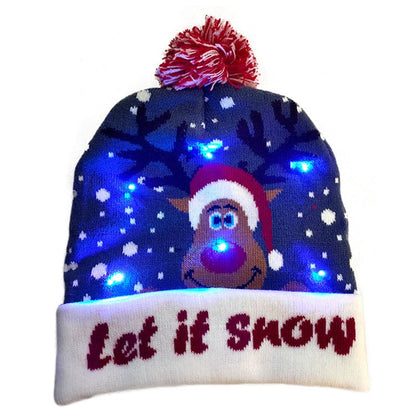 LED Christmas Hat Sweater Knitted Beanie Christmas Light Up Knitted Hat Christmas Gift Adult Kids Xmas 2022 New Year Decorations - KKscollecation