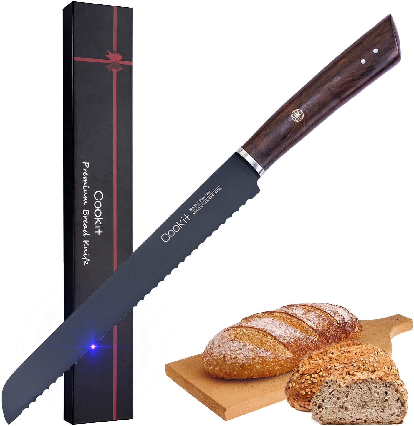 9 Inches Bread Knife Serrated Edge High Carbon Stainless Steel Forged Cutter for Homemade Crusty Bread Amazon Platform Banned - KKscollecation