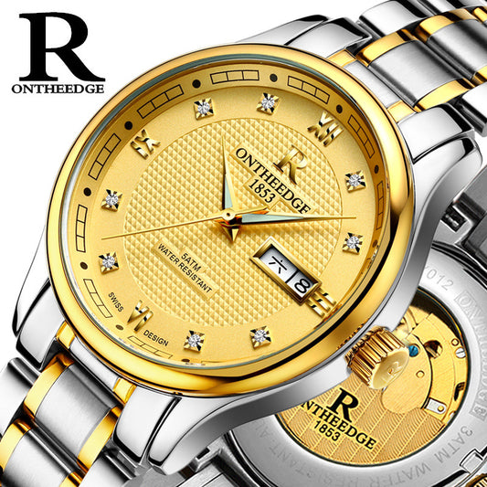 Genuine Rui edge watches men's automatic mechanical watches business men's watch luminous hollow water-proof fine steel - KKscollecation