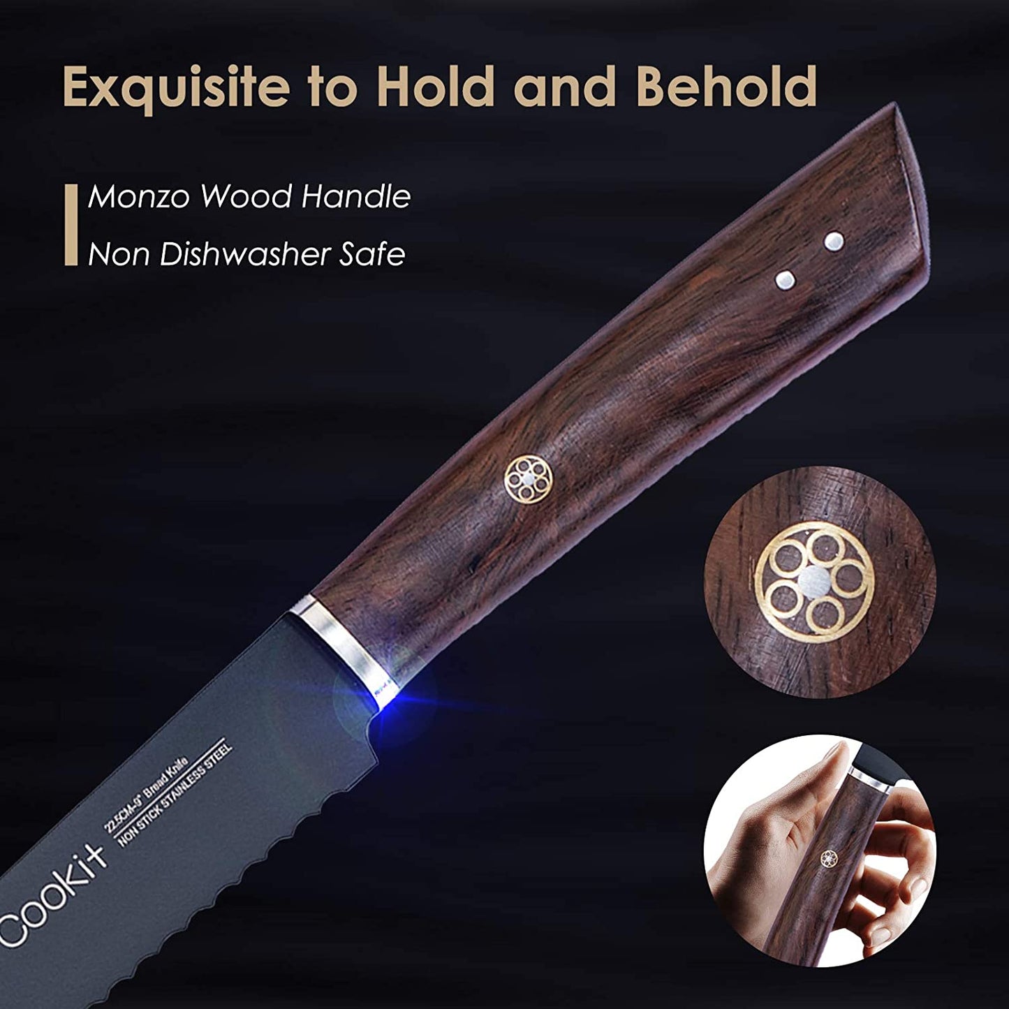 9 Inches Bread Knife Serrated Edge High Carbon Stainless Steel Forged Cutter for Homemade Crusty Bread Amazon Platform Banned - KKscollecation