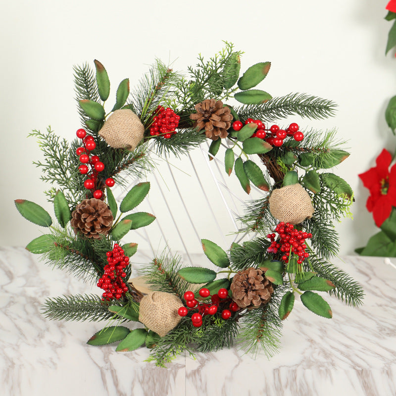 Christmas Wreath Clover Wreath Natural Pine Decorative Christmas Garland with Frost - KKscollecation