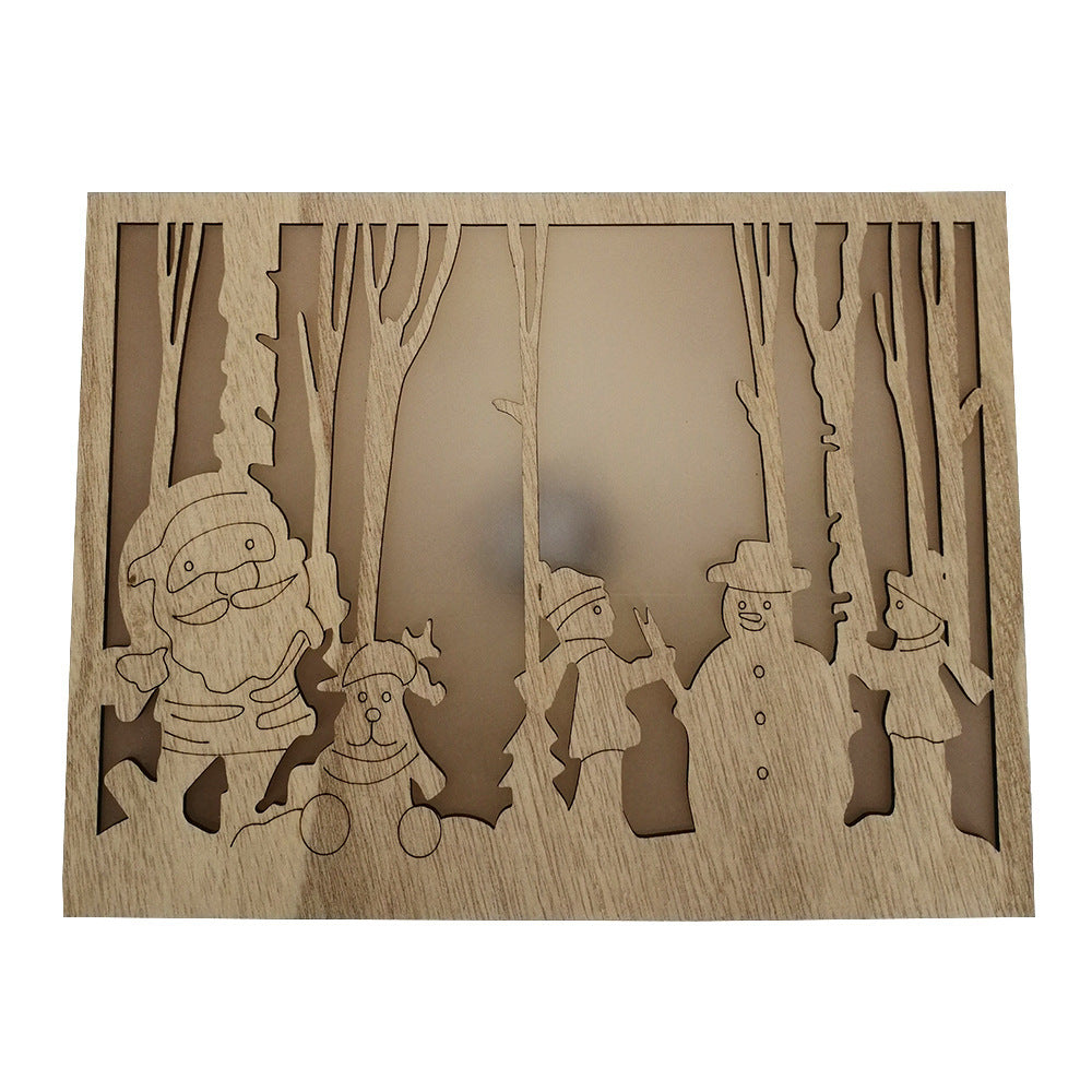 Christmas Decoration Ornaments Wooden Luminous Small Square Box - KKscollecation