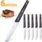 6Pcs Steak Knife Set Serrated Stainless Steel Utility with Wooden Handle for Home Dining Restaurant - Krosscanada