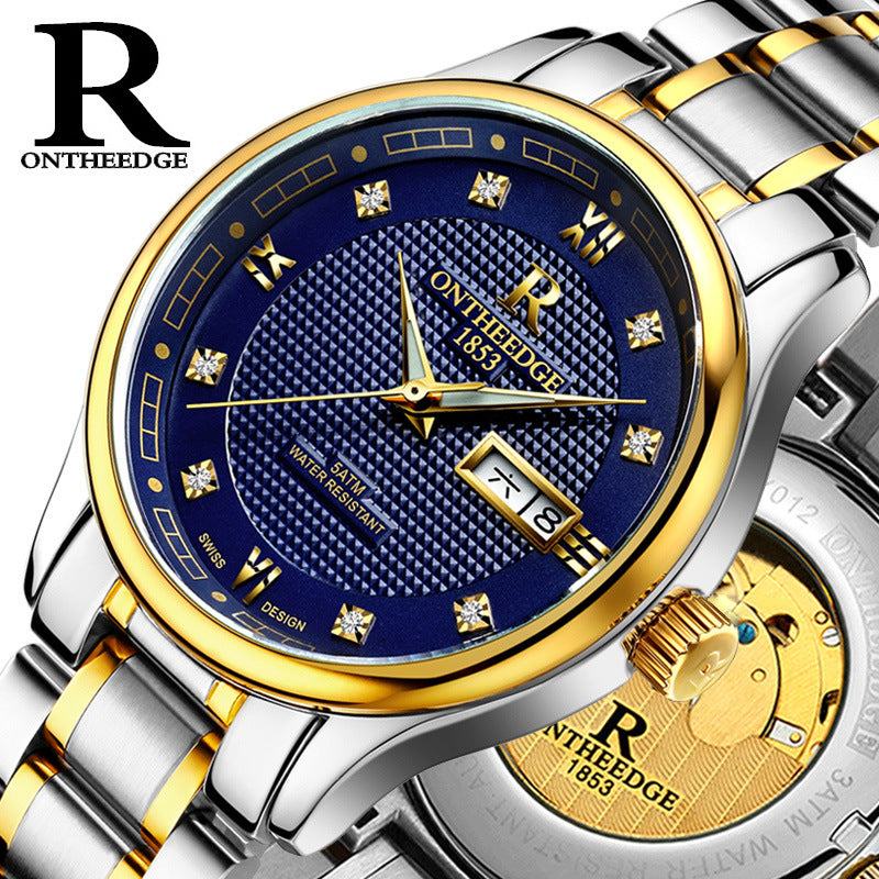 Genuine Rui edge watches men's automatic mechanical watches business men's watch luminous hollow water-proof fine steel - KKscollecation