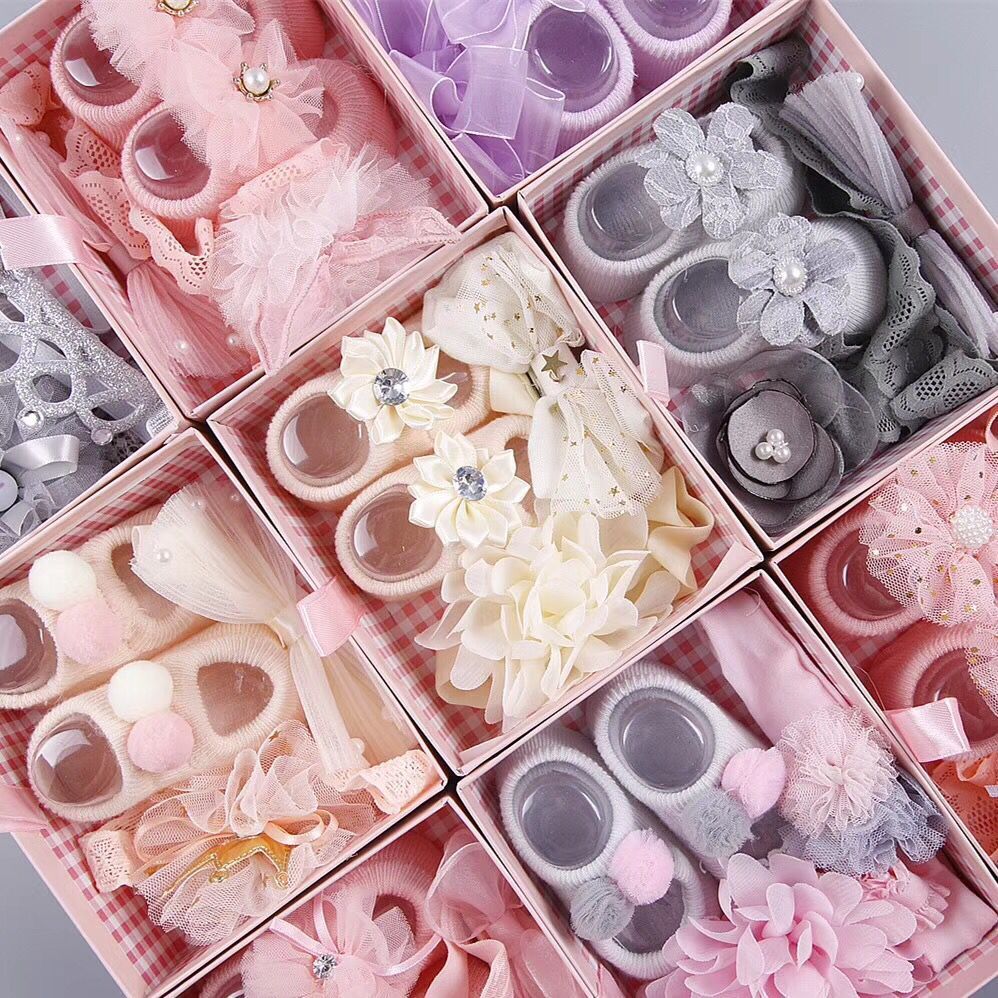 New baby hair accessories socks and shoes set box - KKscollecation