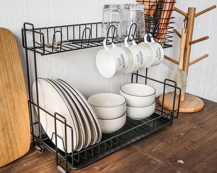 Multi-function kitchen storage rack double-layer tableware dish drain rack - KKscollecation