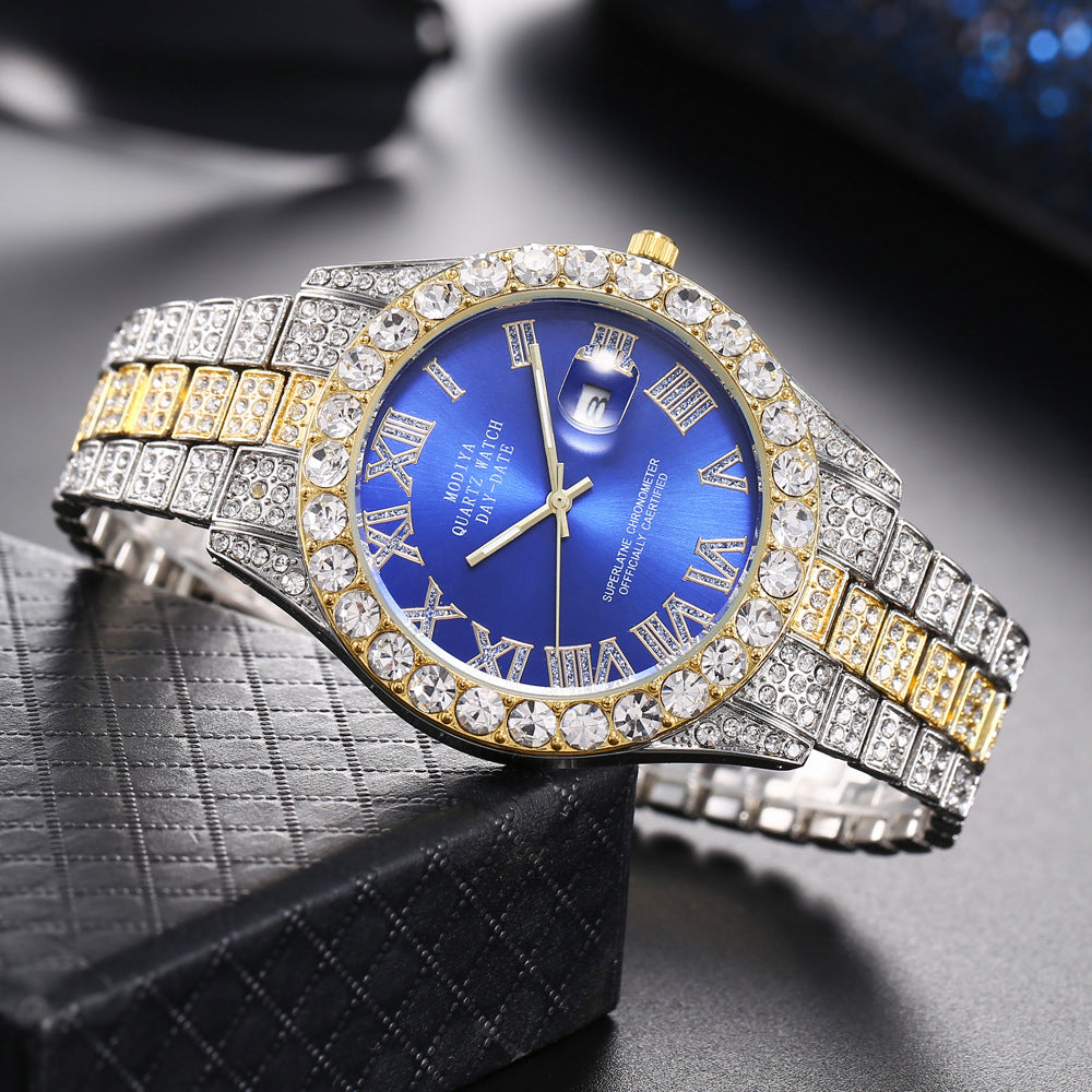 Full Diamond Face Roman Scale Steel Band Watch