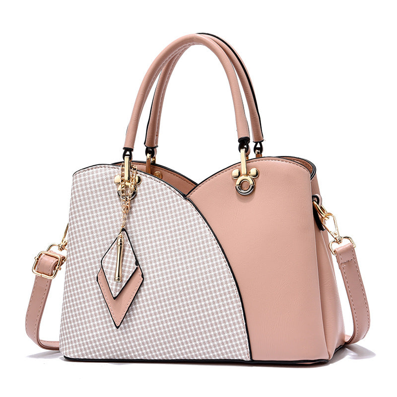 Check Color Block Shoulder Messenger Bag - KKscollecation
