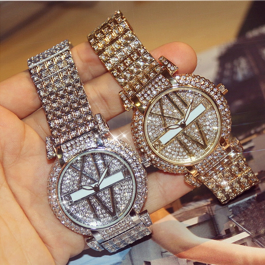 Luxury Diamond Women Watches Fashion Brand Stainless Steel Bracelet Wrist Watch Women Design Quartz Watch Clock relogio feminino - KKscollecation