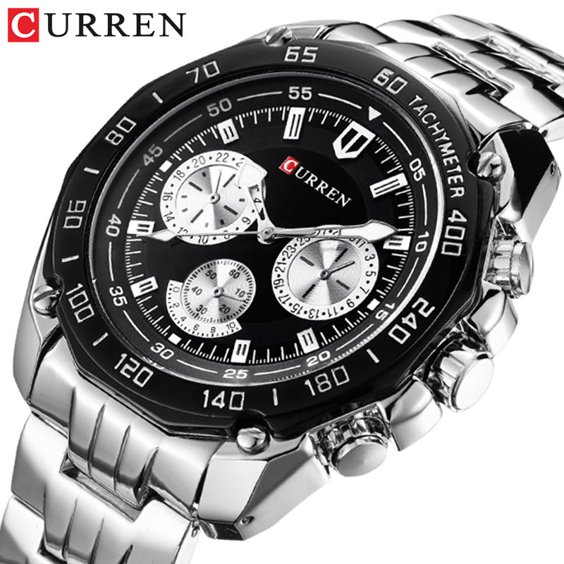 CURREN 8077 Men Quartz Watch Stainless Steel Strap Wristwatch Fashion Business Style relojes hombre - KKscollecation