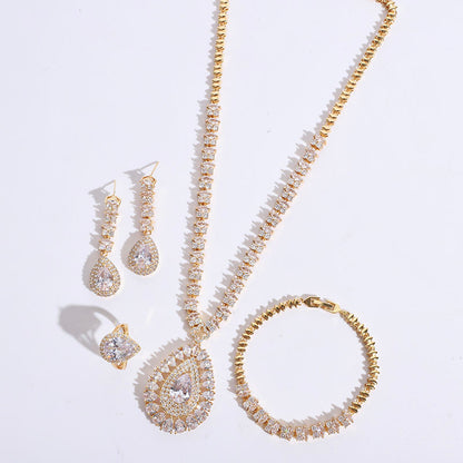 Fashion Bridal Jewelry Set Women Luxury Gold Plated Cubic Zirconia Jewelry Set - KKscollecation