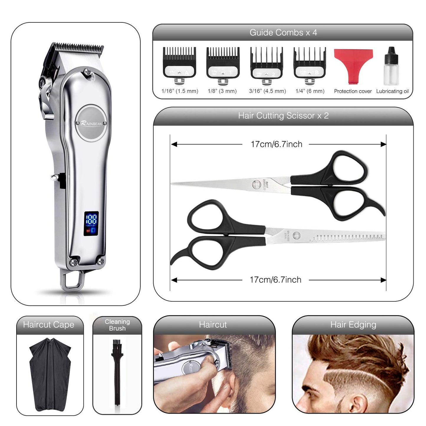 Men Hair Trimmer 3 in 1 IPX7 Waterproof Beard Trimmer Grooming Kit Cordless Hair Clipper for Women & Children LED Display USB Rechargeable Amazon Banned - KKscollecation