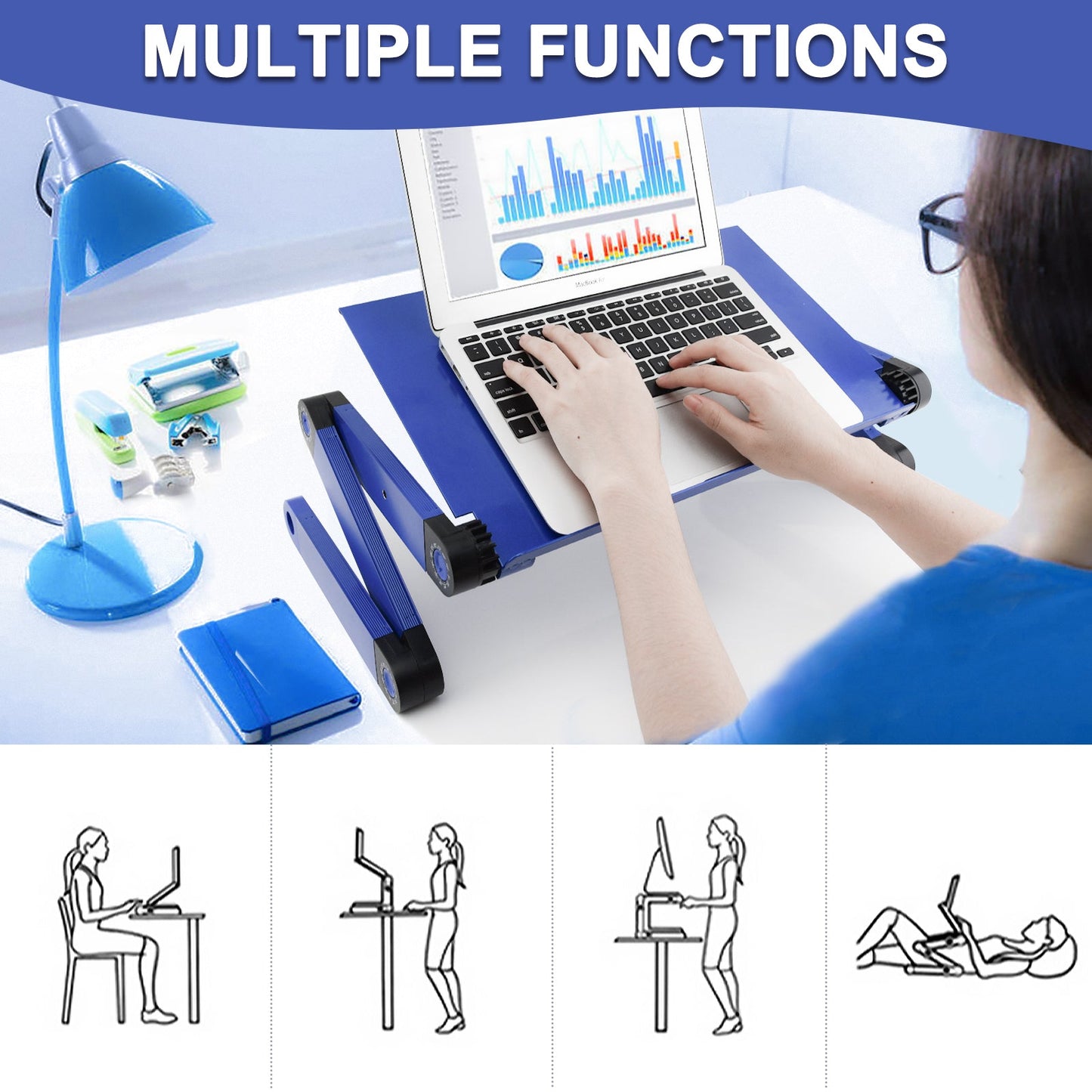 Adjustable Height Laptop Desk Laptop Stand for Bed Portable Lap Desk Foldable Table Workstation Notebook RiserErgonomic Computer Tray Reading Holder Bed Tray Standing Desk blue Amazon Banned - Krosscanada