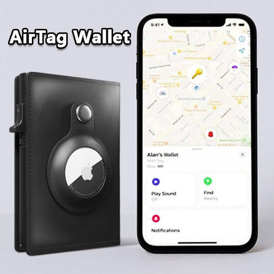 AirTag Wallet Anti Theft Bullet Card Bag Multi - functional Rfid Card Holder Men's Leather Slim Wallets For Airtag Air Tag - Krosscanada