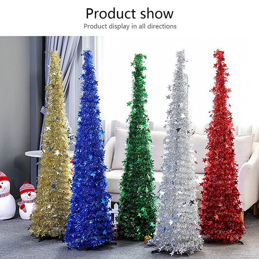 Artificial Tinsel Pop Up Christmas Tree with Stand Gorgeous Collapsible Artificial Christmas Tree for Christmas Decorations - Krosscanada