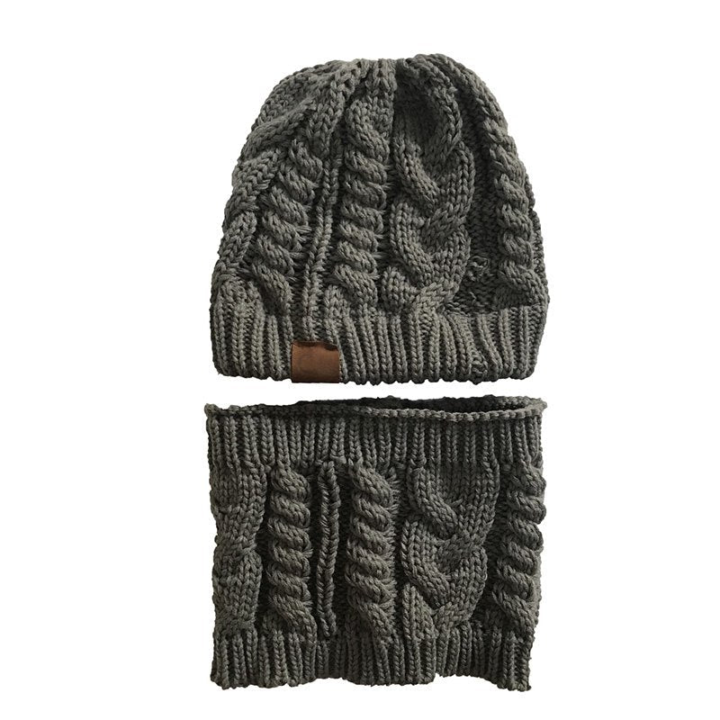 Autumn Winter Women's Hat Caps Knitted Warm ring Scarf Windproof Balaclava Multi Functional CC ponytail Hats Scarf Set For Women - Krosscanada