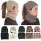 Autumn Winter Women's Hat Caps Knitted Warm ring Scarf Windproof Balaclava Multi Functional CC ponytail Hats Scarf Set For Women - Krosscanada